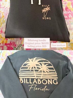 Billabong Black Hoodie with Light Pink Palm Logo